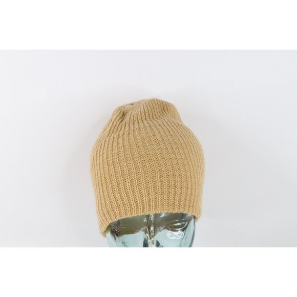 NOS Vintage 90s Streetwear Womens Blank Ribbed Knit Winter Beanie Hat Cap Tan